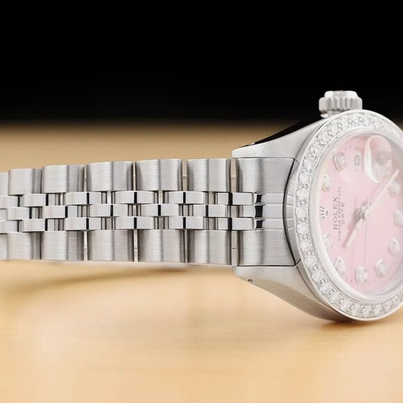 LADIES ROLEX DATE PINK DIAMOND DIAL 18K WATCH - Picture 6 of 7